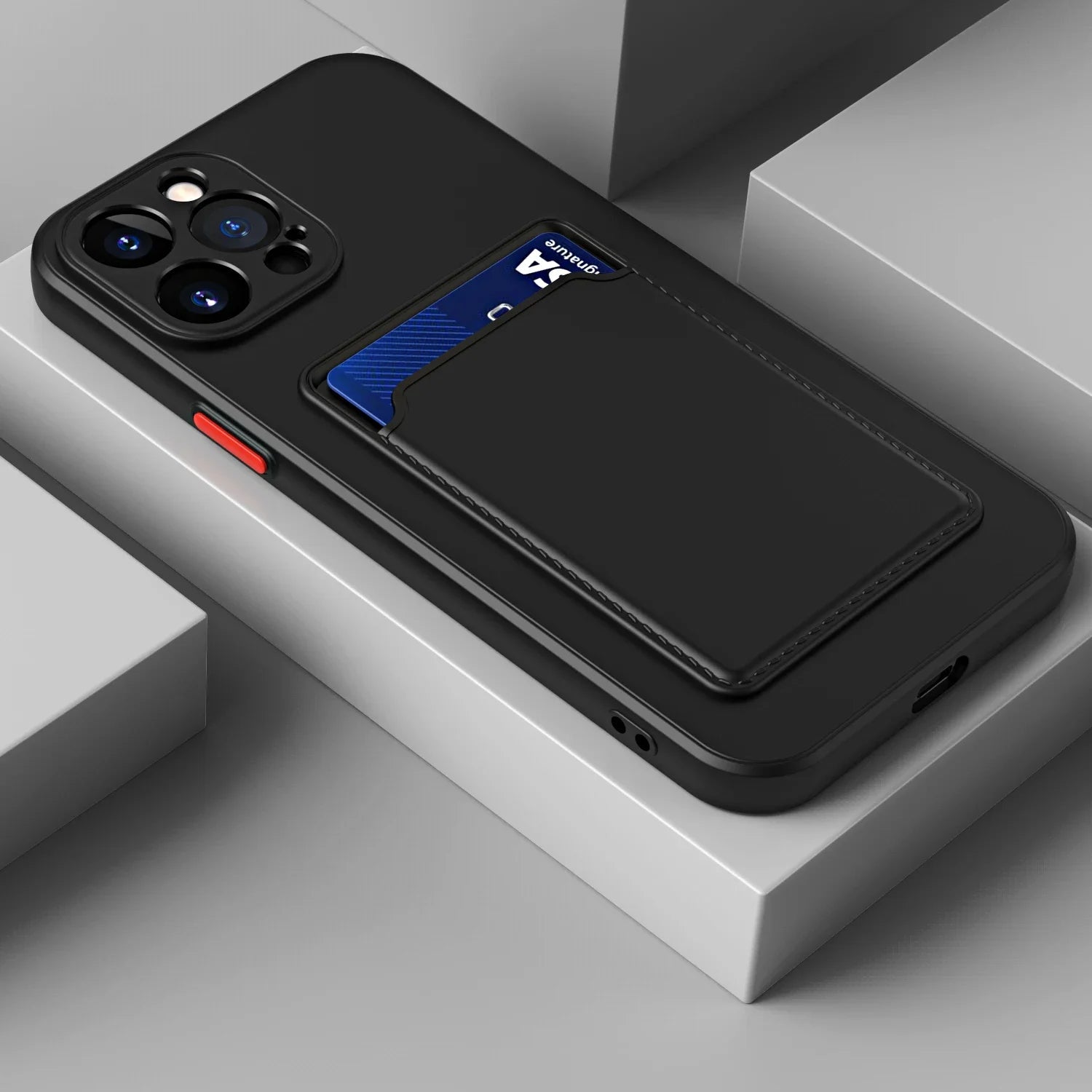 iphone case with credit card sleeve Contrasto Silicone Card Holder iPhone Case, For iPhone 15 Pro Max / Black