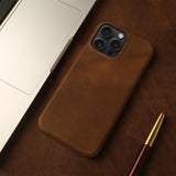 Crazy Horse Leather MagSafe iPhone Case-Exoticase-For iPhone 15 Pro Max-Dark Brown-Exoticase