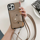 Cute Bear Leather Wallet iPhone Case-Exoticase-For iPhone 14 Pro Max-Dark Khaki-