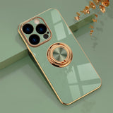 Electroplated Apple iPhone Case With Ring Holder - Exoticase - For iPhone 15 Pro Max / Light Green
