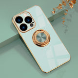 Electroplated Apple iPhone Case With Ring Holder - Exoticase - For iPhone 15 Pro Max / Mint Green
