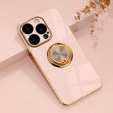 Electroplated Apple iPhone Case With Ring Holder - Exoticase - For iPhone 15 Pro Max / Pink