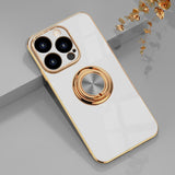 Electroplated Apple iPhone Case With Ring Holder - Exoticase - For iPhone 15 Pro Max / White