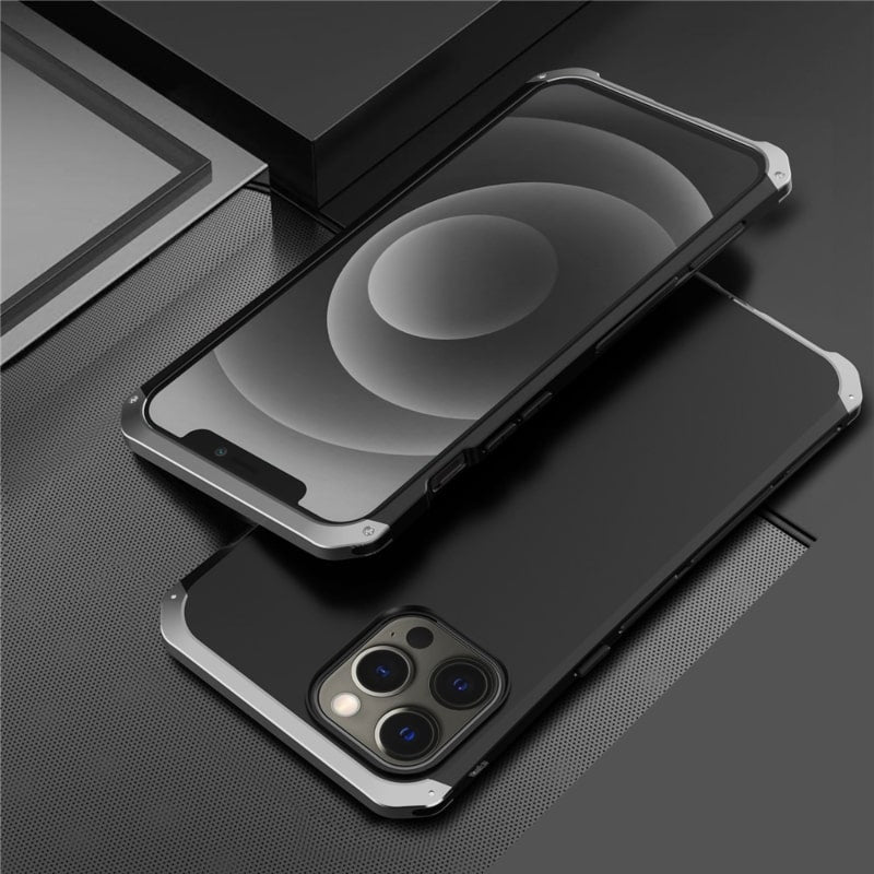 ElementBox Metal Armor Apple iPhone Case-Exoticase-For iPhone 15 Pro Max-Black Silver-