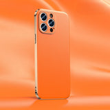 Genuine Cowhide Leather With Vacuum Plated Sides iPhone Case - Exoticase - For iPhone 15 Pro Max / Orange