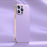 Genuine Cowhide Leather With Vacuum Plated Sides iPhone Case - Exoticase - For iPhone 15 Pro Max / Purple