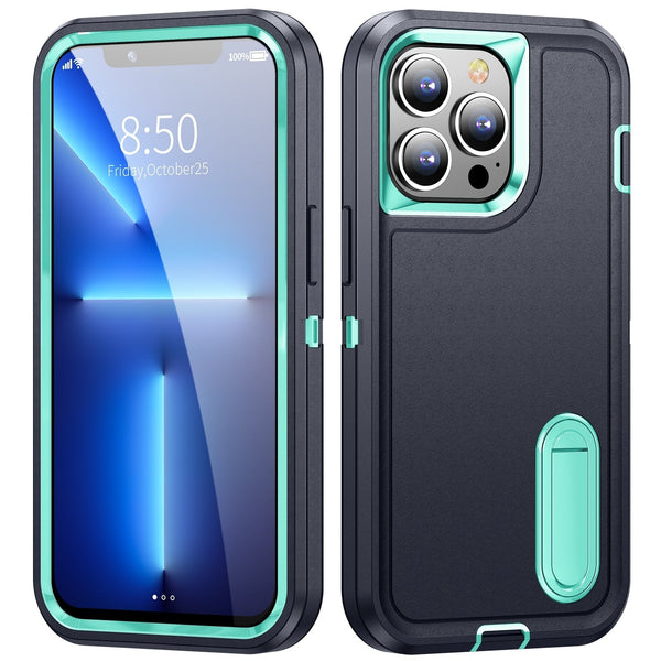 Heavy Duty Defender Apple iPhone Case - Exoticase - For iPhone 15 Pro Max / Black-Cyan
