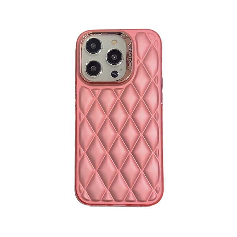 Lattice Quilt Plated Apple iPhone Case-Exoticase-For iPhone 15 Pro Max-Pink-