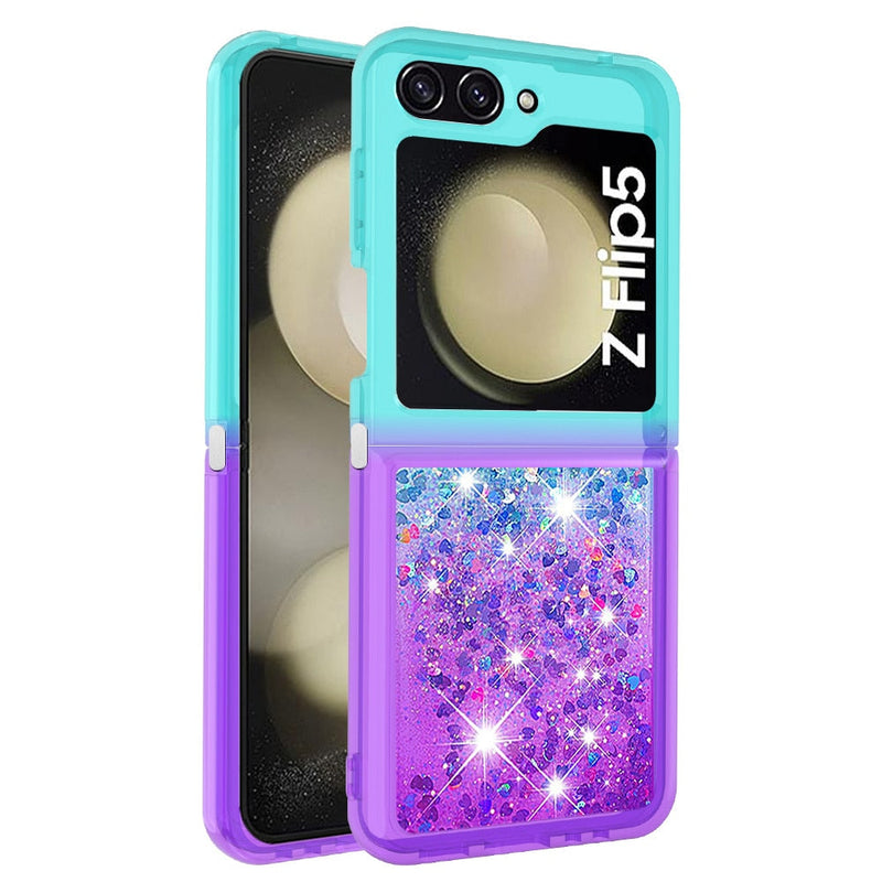 Liquid Glitter Quicksand Case For Samsung Galaxy Z Flip-Exoticase-for Samsung Z Flip 5-Green Purple-