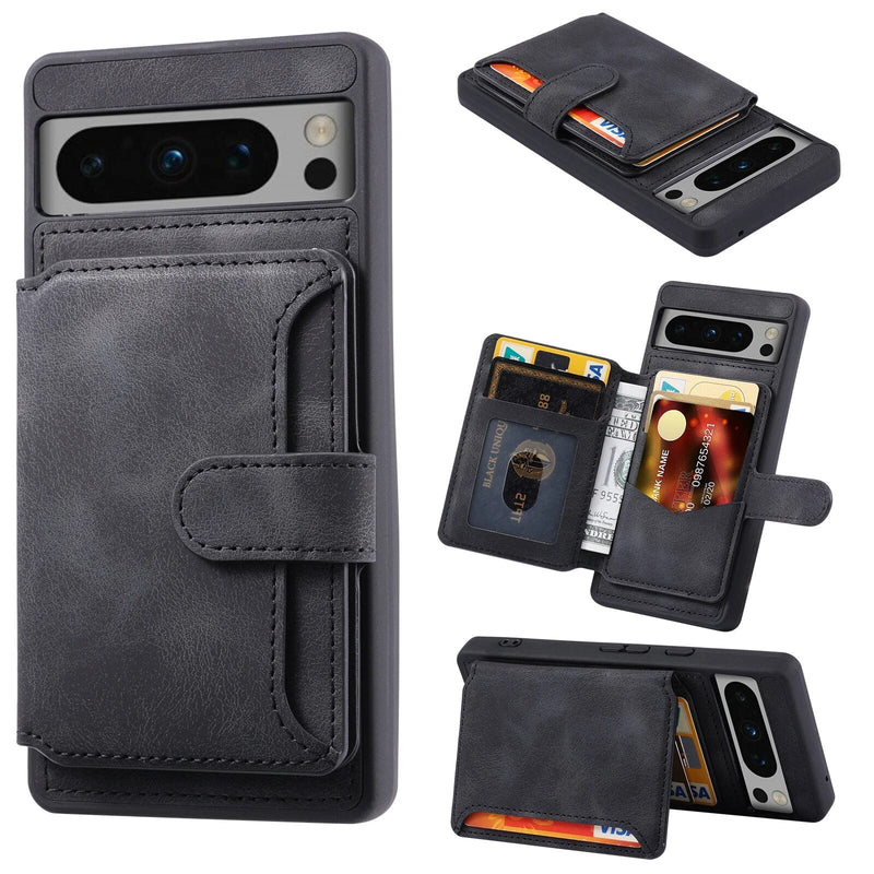 Magnetic Clasped Wallet Card Holder Google Pixel Case-Exoticase-For Pixel 8 Pro-Black-