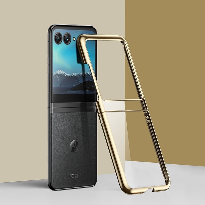 Motorola Razr+ Plated Sides Transparent Back Case-Exoticase-Gold-for Razr+-