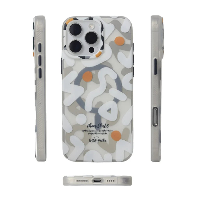 Phone Shield Graffiti Pattern MagSafe iPhone Case, For iPhone 15 / White Phone Shield Graffiti Pattern MagSafe iPhone Case, For iPhone 15 / White