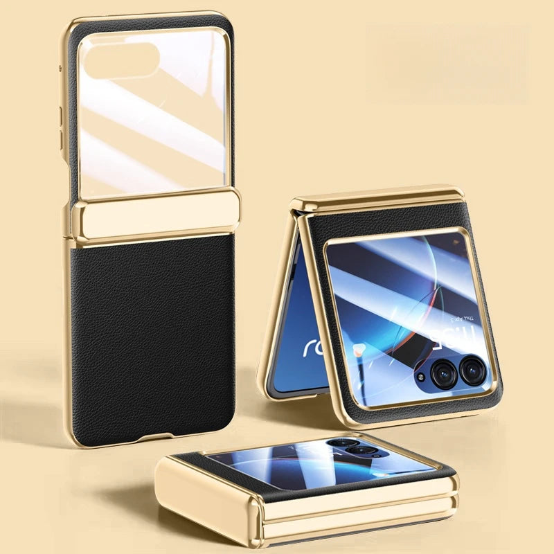 Plated PU Leather Motorola Razr Case, Black / For Razr+ 2025