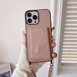 Trendy Crossbody Shoulder Strap Wallet Apple iPhone Case-iPhone Case-Exoticase-For iPhone 14 Pro Max-Pink-