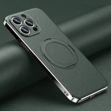 Vacuum Plated Sides Leather MagSafe Ring iPhone Case - Exoticase - For iPhone 15 Pro Max / Green