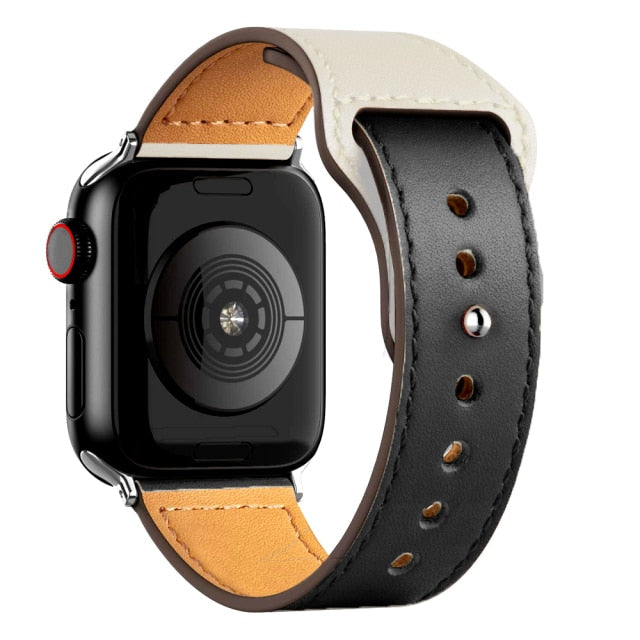 Leather Bands for New Apple Watch Series-Exoticase-Black Melange with Silver Metal End-38mm 40mm 41mm-