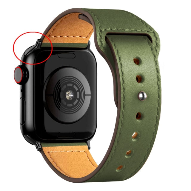 Leather Bands for New Apple Watch Series-Exoticase-Cargo Khaki with Black Metal End-38mm 40mm 41mm-