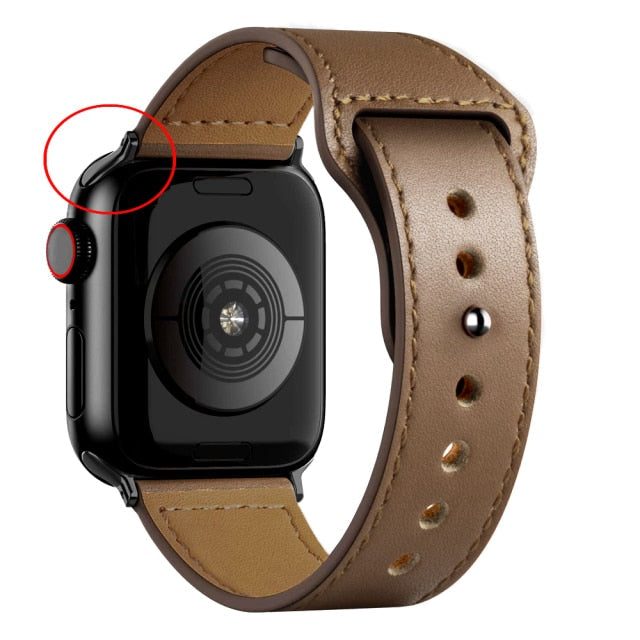 Leather Bands for New Apple Watch Series-Exoticase-Coffee Brown with Black Metal End-38mm 40mm 41mm-