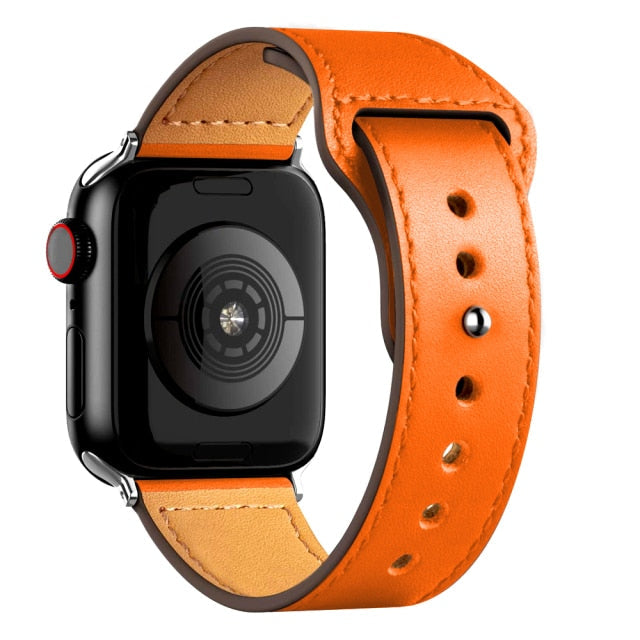 Leather Bands for New Apple Watch Series-Exoticase-Orange with Silver Metal End-38mm 40mm 41mm-