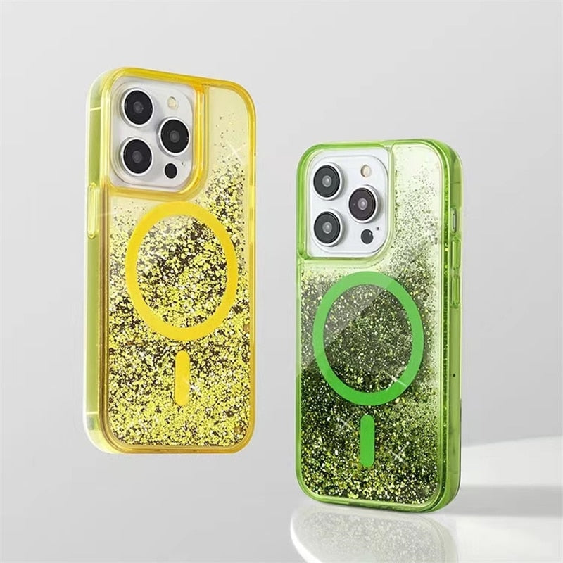 Neon Liquid Quicksand Glitter MagSafe iPhone Case – Exoticase
