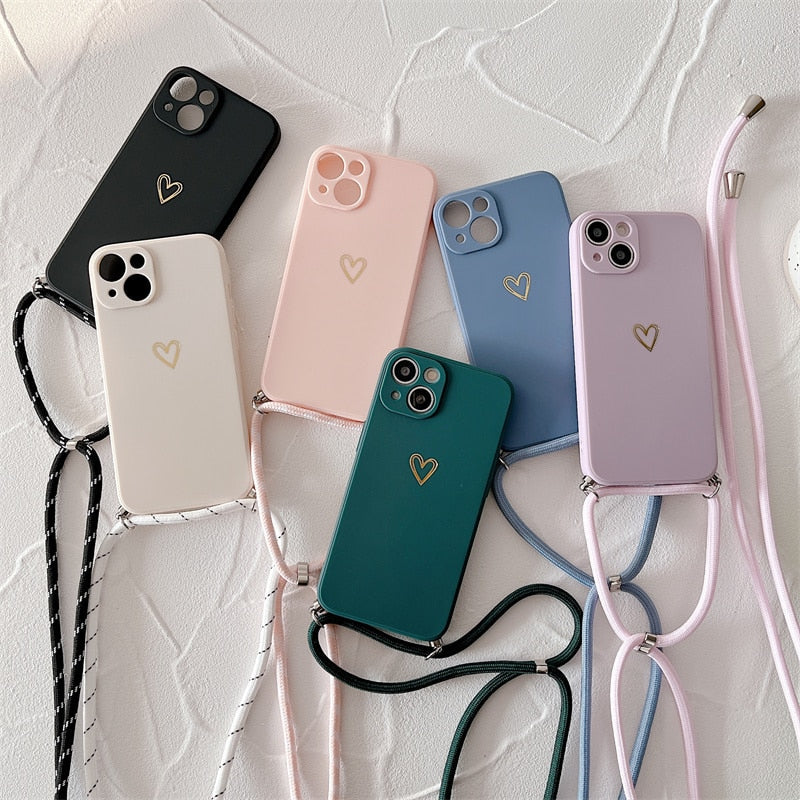 Plated Heart Silicone iPhone Case with Crossbody Lanyard – Exoticase