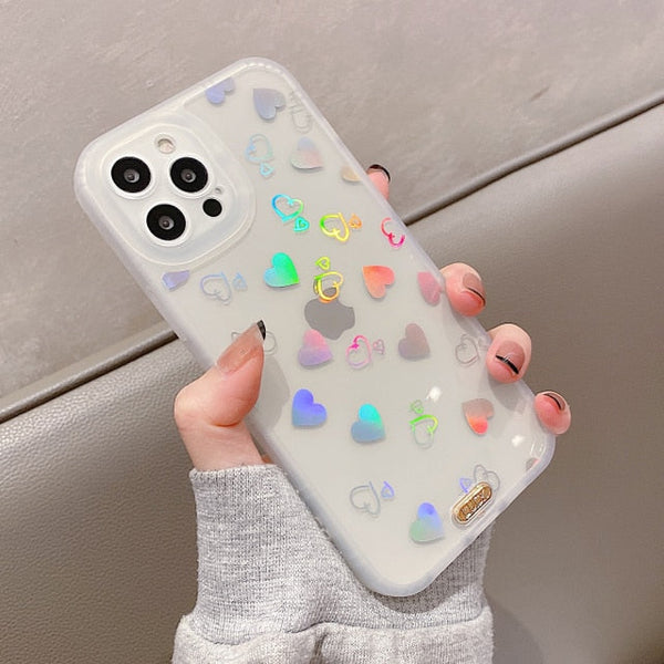 Stars & Hearts Rainbow Effect iPhone Case-Exoticase-For iPhone 13 Pro Max-Hearts-