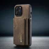 2 In 1 Detachable Magnetic Leather iPhone Case - Exoticase - For iPhone 15 Pro Max / Coffee