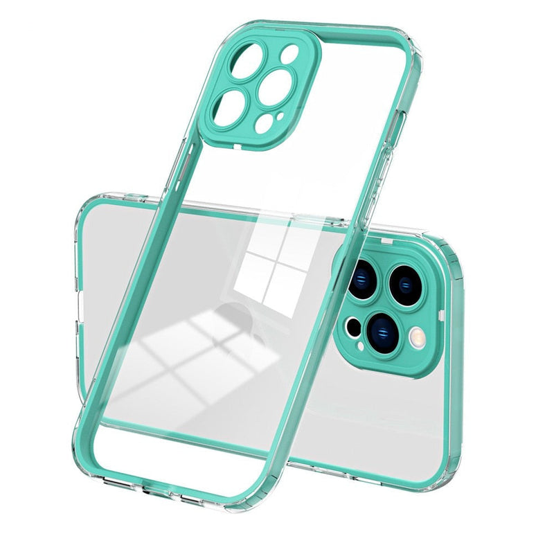 3 in 1 Hybrid Transparent Bumper Shockproof Apple iPhone Case-Exoticase-For iPhone 14 Pro Max-Blue Green-
