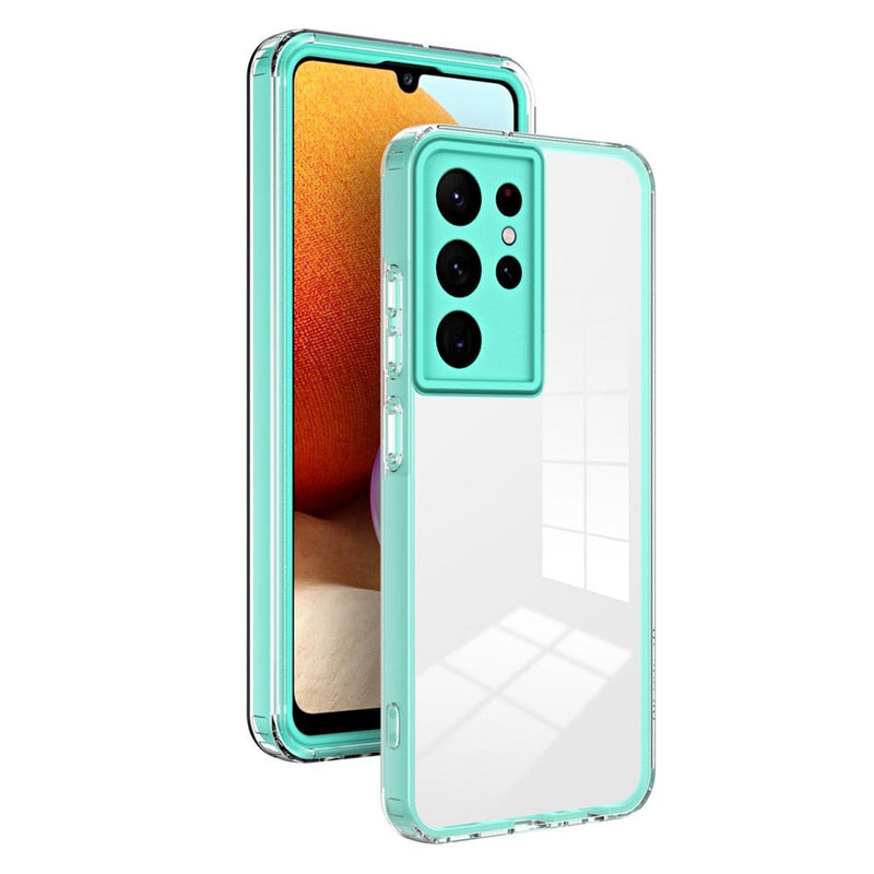 3 in 1 Hybrid Transparent Bumper Shockproof Samsung Galaxy Case-Exoticase-For Samsung S23 Ultra-Blue Green-