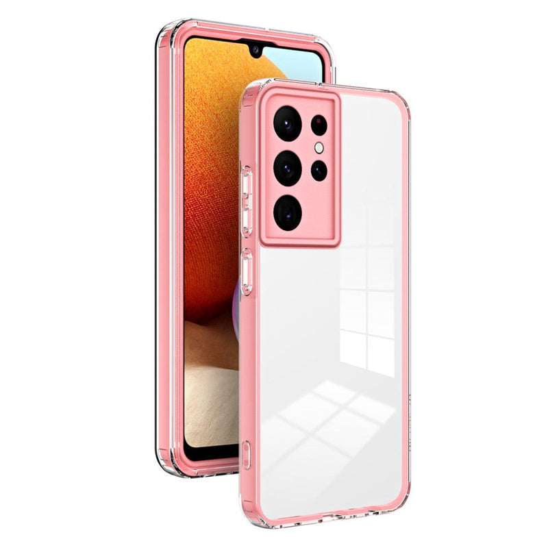 3 in 1 Hybrid Transparent Bumper Shockproof Samsung Galaxy Case-Exoticase-For Samsung S22-Pink-