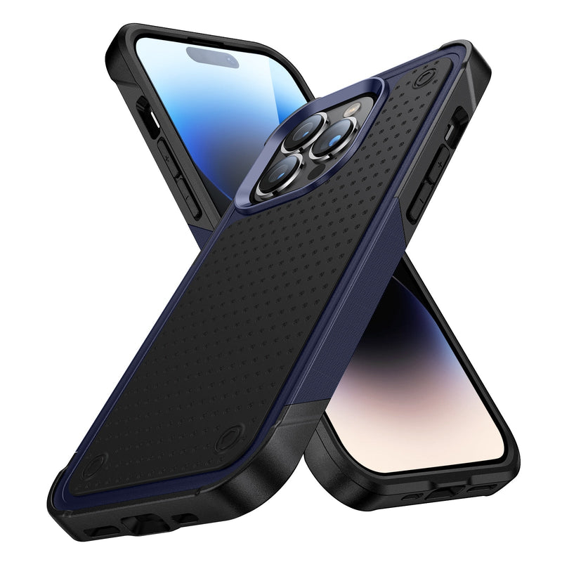 360° Protection Rugged Armor Shockproof iPhone Case-Exoticase-For iPhone 14 Pro Max-Blue-Black-