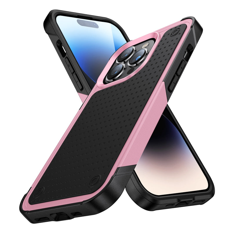 360° Protection Rugged Armor Shockproof iPhone Case-Exoticase-For iPhone 14 Pro Max-Pink-Black-