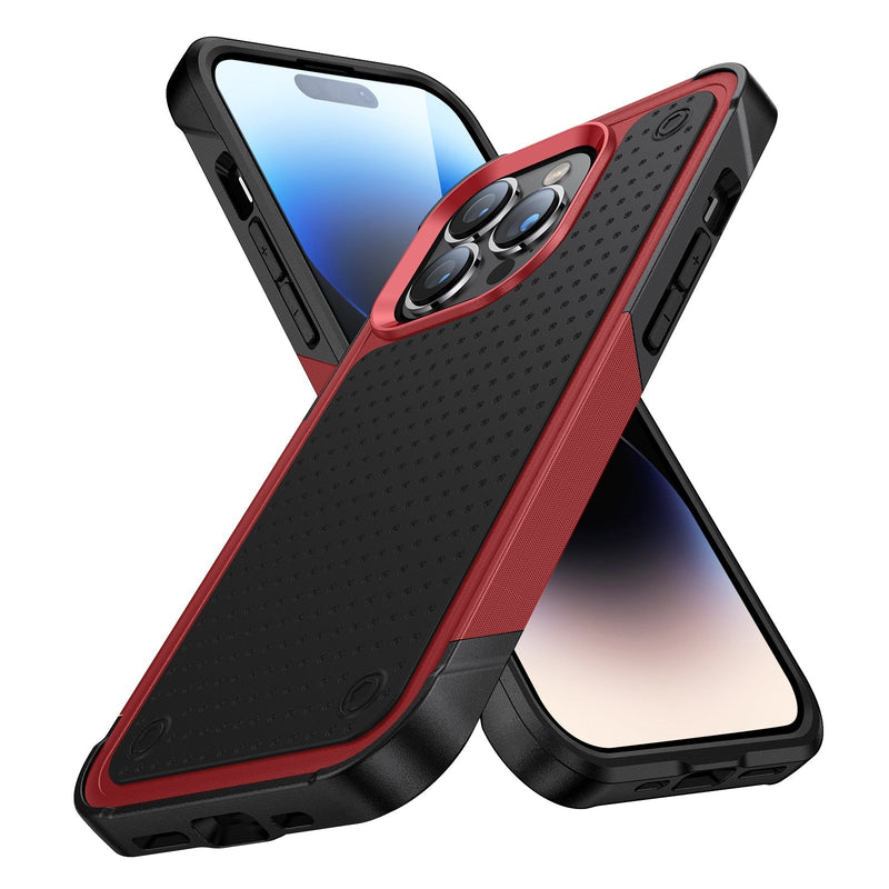 360° Protection Rugged Armor Shockproof iPhone Case-Exoticase-For iPhone 14 Pro Max-Red-Black-