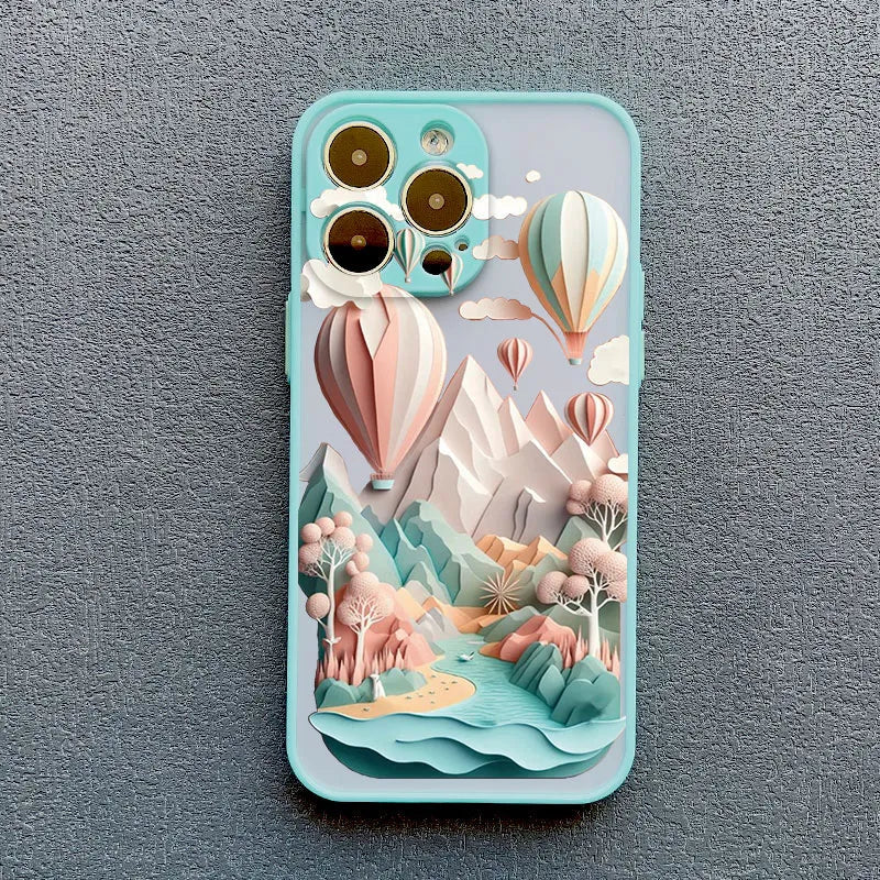 3D Effect Landscape Apple iPhone Case - Exoticase - for iPhone 15 Pro Max / Mint Balloons