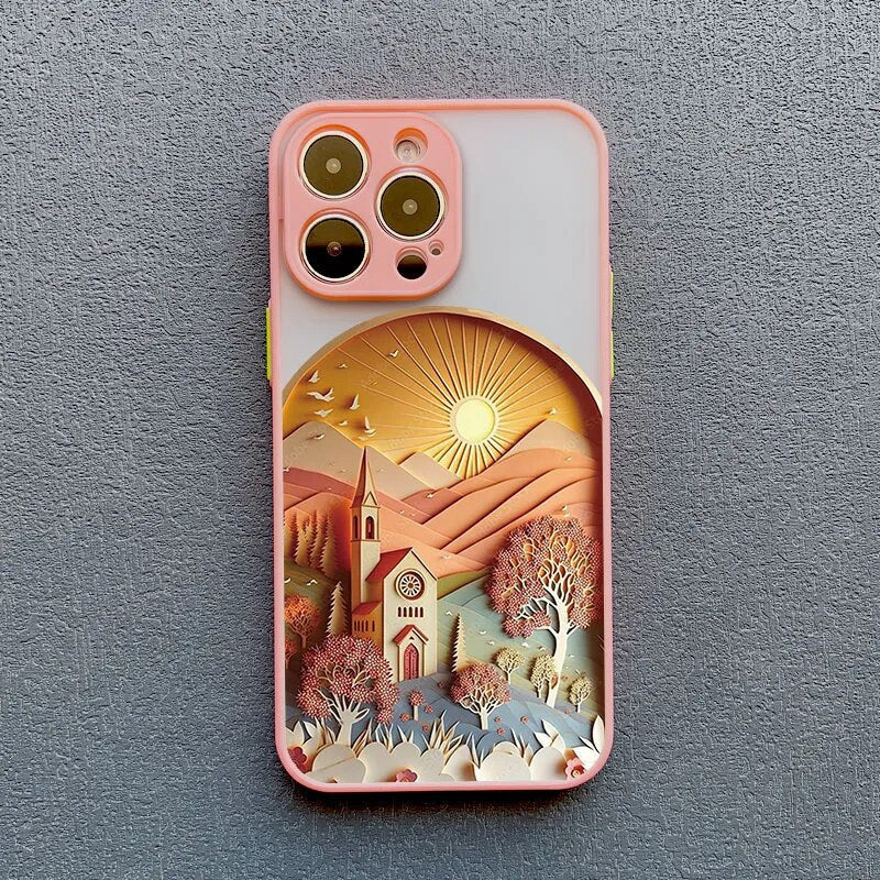 3D Effect Landscape Apple iPhone Case - Exoticase - for iPhone 15 Pro Max / Pink Landscape 1
