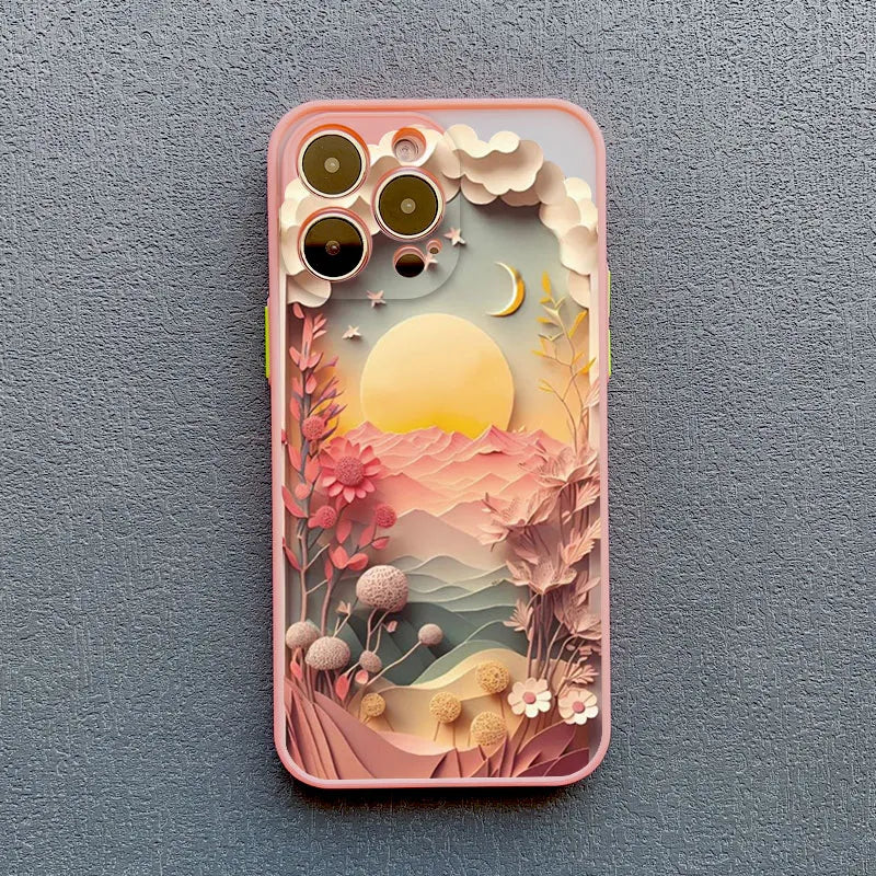 3D Effect Landscape Apple iPhone Case - Exoticase - for iPhone 15 Pro Max / Pink Landscape 3