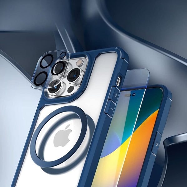 5 in 1 Complete Protection Rugged iPhone Case-Exoticase-For iPhone 15 Pro Max-Blue-