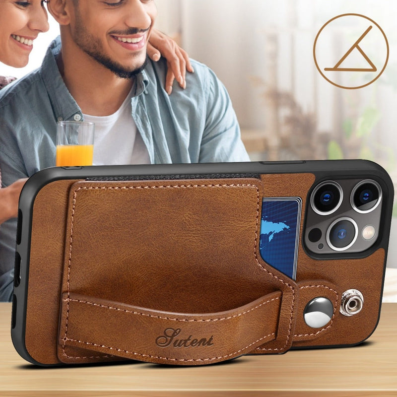 Adjustable Leather Band Card Wallet iPhone Case-Exoticase-