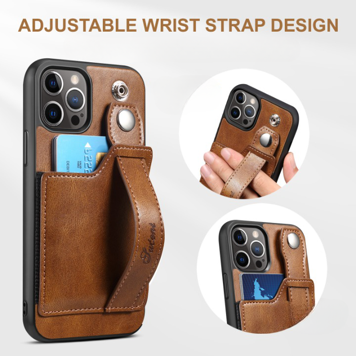 Adjustable Leather Band Card Wallet iPhone Case-Exoticase-