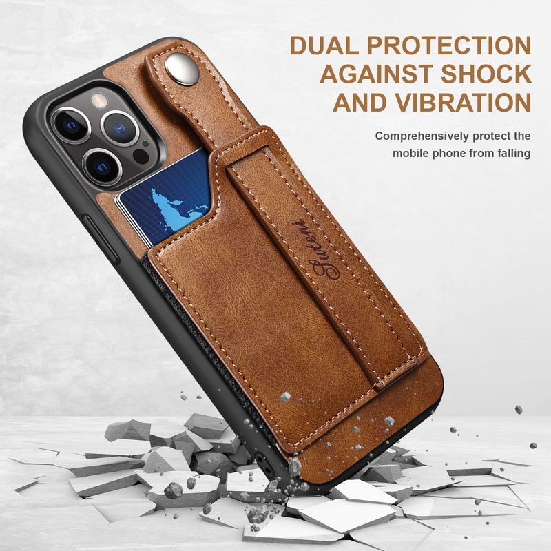 Adjustable Leather Band Card Wallet iPhone Case-Exoticase-