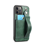 Adjustable Leather Band Card Wallet iPhone Case-Exoticase-For iPhone 14-Green-