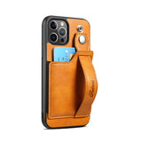 Adjustable Leather Band Card Wallet iPhone Case-Exoticase-For iPhone 14-Khaki-