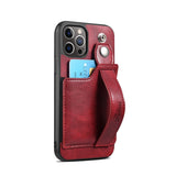 Adjustable Leather Band Card Wallet iPhone Case-Exoticase-For iPhone 14-Red-Exoticase