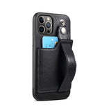 Adjustable Leather Band Card Wallet iPhone Case-Exoticase-For iPhone 14-Black-