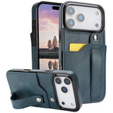 Adjustable Leather Band Card Wallet iPhone Case-Exoticase-iPhone 17 Pro Max-Blue-Exoticase