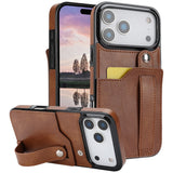 Adjustable Leather Band Card Wallet iPhone Case-Exoticase-iPhone 17 Pro Max-Dark Brown-Exoticase