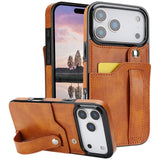 Adjustable Leather Band Card Wallet iPhone Case-Exoticase-iPhone 17 Pro Max-Light Brown-Exoticase