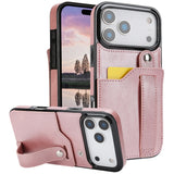 Adjustable Leather Band Card Wallet iPhone Case-Exoticase-iPhone 17 Pro Max-Pink-Exoticase