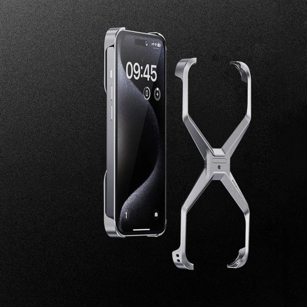 Aluminum X Rimless iPhone Case-Exoticase-For iPhone 15 Pro Max-Titanium Light-Exoticase