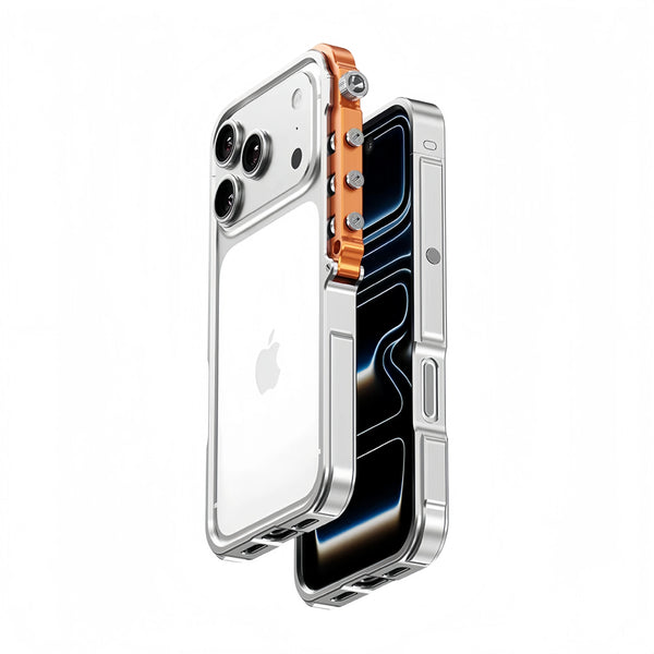 Aluminuma Lightweight Mechanical Metal iPhone Case-Exoticase-For iPhone 17 Pro Max-Silver Orange-Exoticase